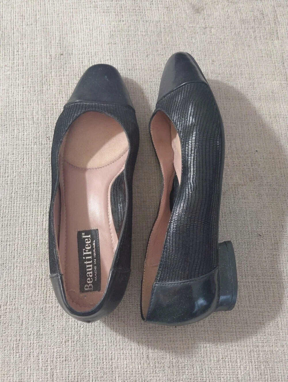 BeautiFeel Rebecca Black Leather Herringbone Cap-Toe Women's Ballet Flats Size 6
